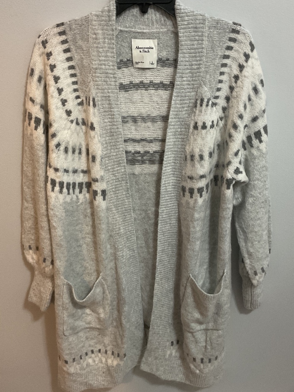 Abercrombie and Fitch Longline Fair Isle Open Cardigan, Size Large